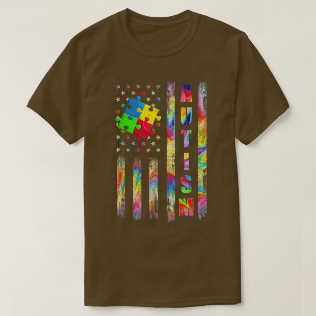 Flagga för ökad medvetenhet om autism i Amerikansk T Shirt (Design framsida)