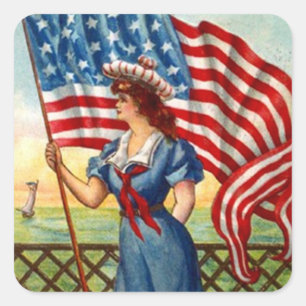 Flagga för old glory för dam USA för Fyrkantigt Klistermärke