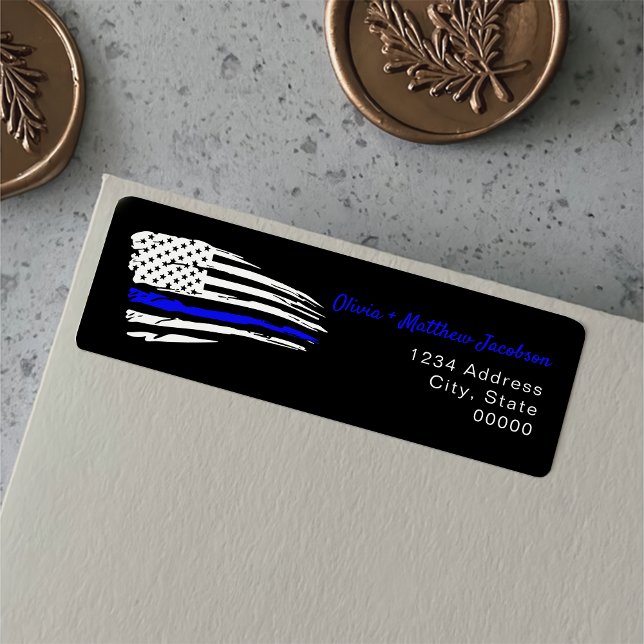 Flagga för polisens vattenfärg Thin Blue Line Returadress Etikett (Skapare uppladdad)