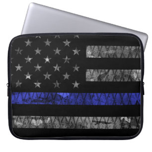 Flagga för polistrådar i blå linje laptop fodral