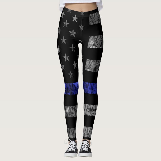 Flagga för polistrådar i blå linje leggings (Framsida)