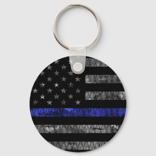 Flagga för polistrådar i blå linje nyckelring
