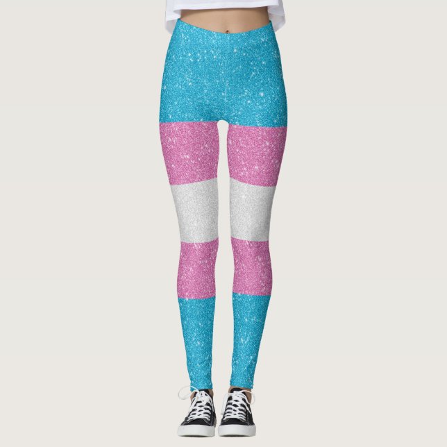 Flagga för Pridet Faux Glitter Transgender Leggings (Framsida)
