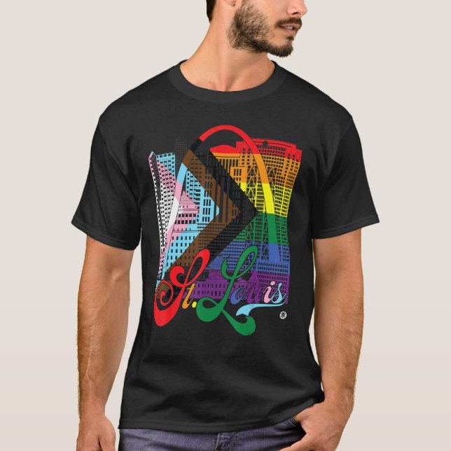 Flagga för Pridet St Louis Skyline Squared Progres T Shirt (Framsida)