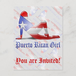 Flagga för Puerto Rican flickaSilhouette Inbjudningar