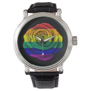 Flagga för regnbågegay pridero på svart armbandsur