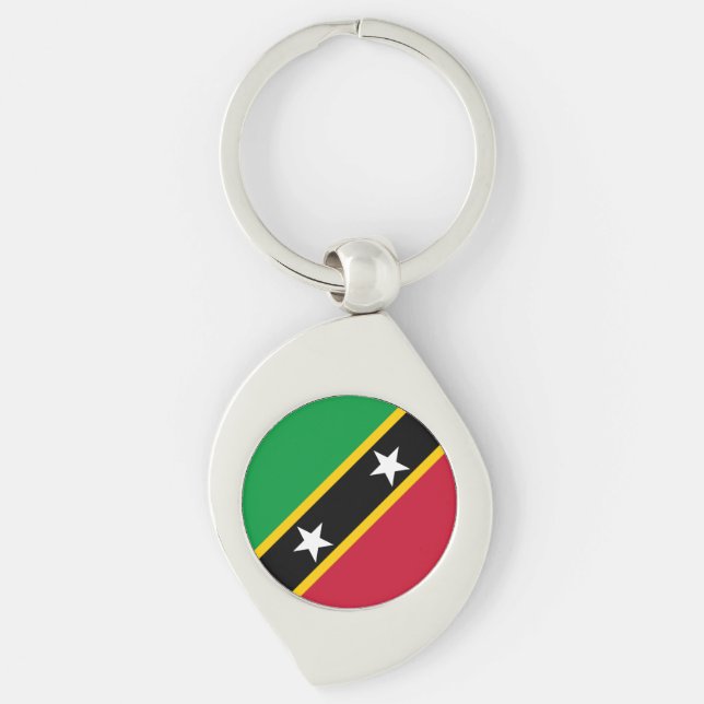 Flagga för Saint Kitts och Nevis Swirl Silverfärgad Nyckelring (Framsidan)
