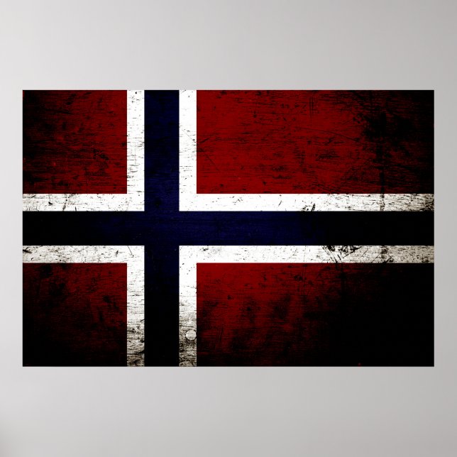 Flagga för svart Grunge-Norge Poster (Framsidan)
