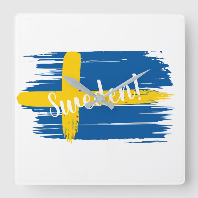 Flagga för Sverige av konstnärlig pensel Fyrkantig Klocka (Framsida)
