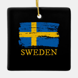 Flagga för sverige julgransprydnad keramik