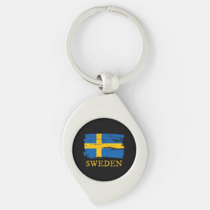 Flagga för sverige swirl silverfärgad nyckelring