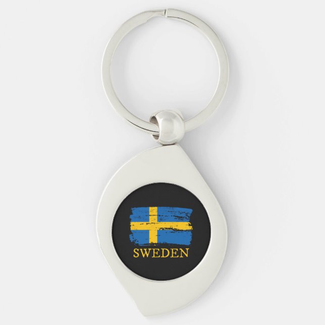 Flagga för sverige swirl silverfärgad nyckelring (Framsidan)