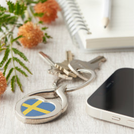 flagga för sverige twisted heart silverfärgad nyckelring