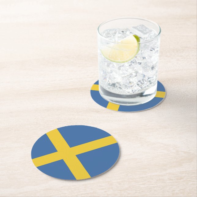 flagga för sverige underlägg papper rund (Insitu)