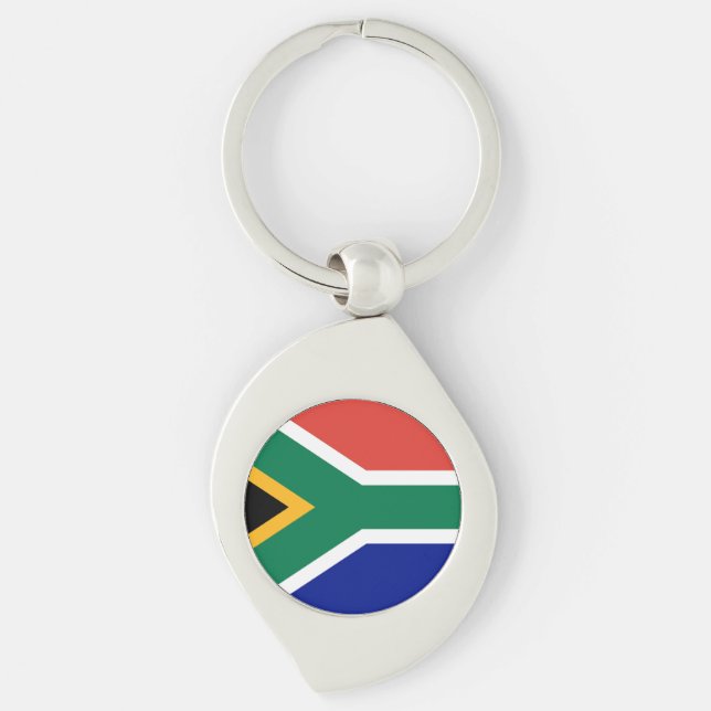 Flagga för Sydafrika Swirl Silverfärgad Nyckelring (Framsidan)