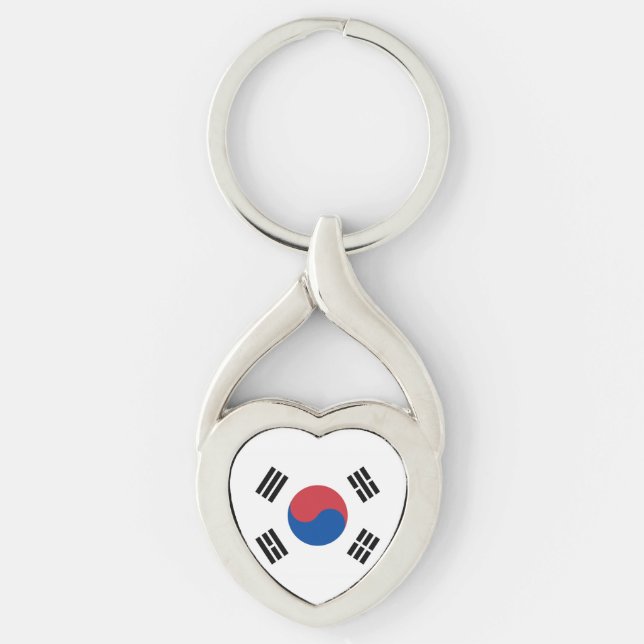Flagga för Sydkorea Twisted Heart Silverfärgad Nyckelring (Framsidan)