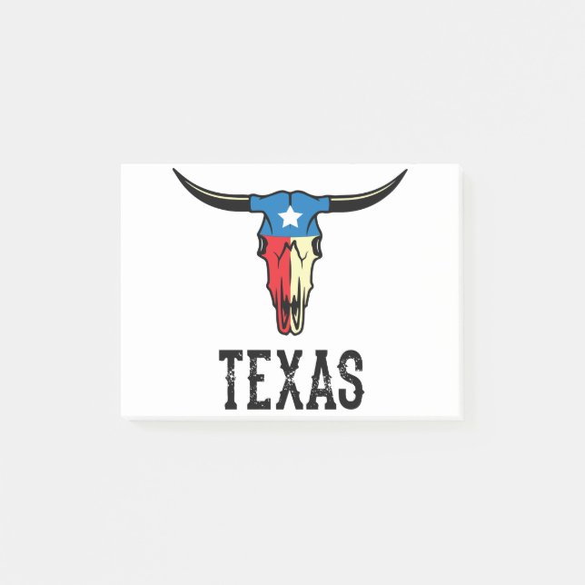 Flagga för Texan för skalle för Texas tjurLonghorn Post-it Block (Framsida)