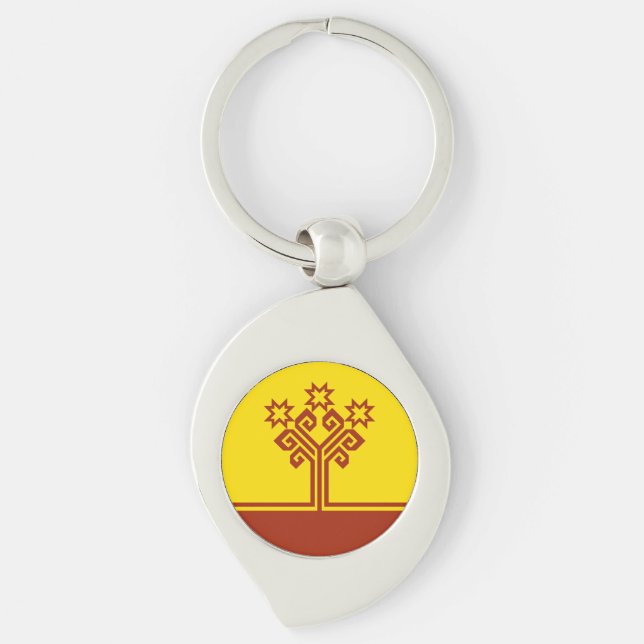 Flagga för Tjuvasjien Swirl Silverfärgad Nyckelring (Framsidan)