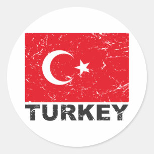 Flagga för Turkiets Vintage Runt Klistermärke