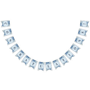 Flagga för vattenfärgsbuntning Blåa blommor Buntin