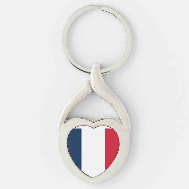 Flagga Frankrike Twisted Heart Silverfärgad Nyckelring (Framsidan)