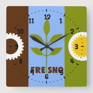 Flagga Fresno Square Wall Clock Fyrkantig Klocka
