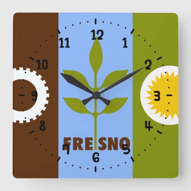 Flagga Fresno Square Wall Clock Fyrkantig Klocka (Framsida)