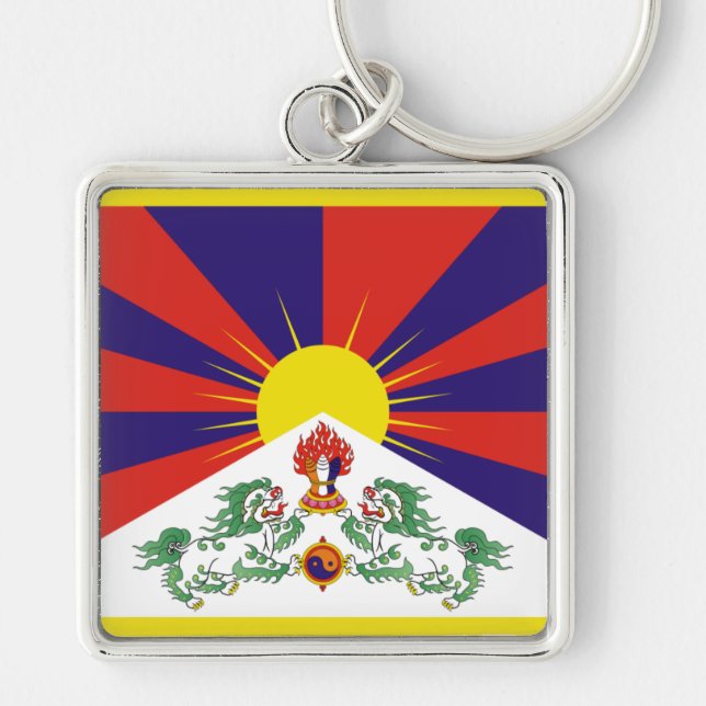 Flagga fritt Tibet Fyrkantig Silverfärgad Nyckelring (Framsidan)
