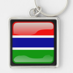 Flagga Gambia Fyrkantig Silverfärgad Nyckelring