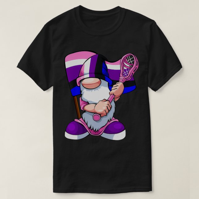 Flagga Genderfluid Lacrosse Player LGBTQ Gnome Pri T Shirt (Design framsida)