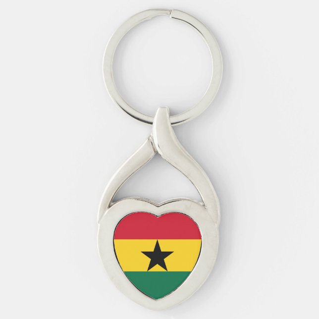 Flagga Ghana Twisted Heart Silverfärgad Nyckelring (Framsidan)