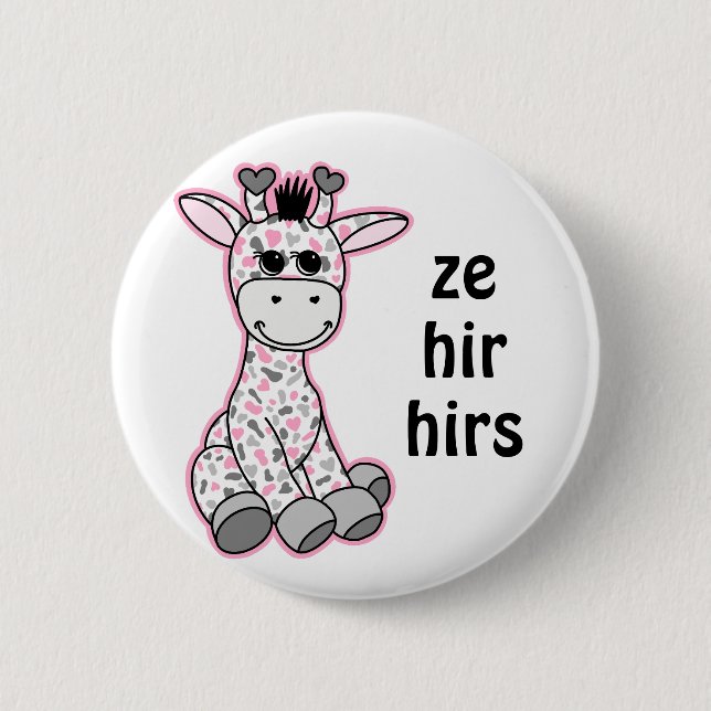 FLAGGA Giraffe, ditt PRONOUNS Cute Demigirl-Pride Knapp (Framsida)