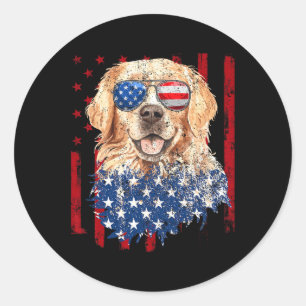 Flagga Golden Retriever Usa Retro 4:e juli Runt Klistermärke