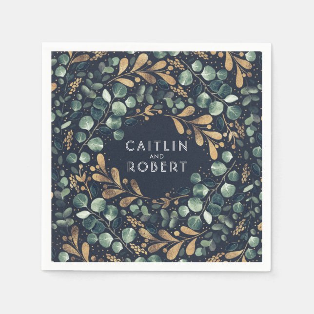 Flagga, Grönt och Guld Vintage bröllop Pappersservett (Framsidan)