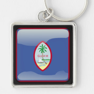 Flagga Guam Fyrkantig Silverfärgad Nyckelring