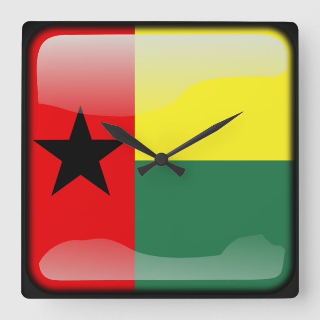 Flagga Guinea-Bissau Fyrkantig Klocka (Framsida)