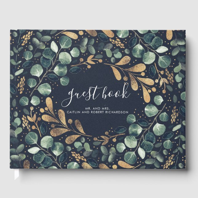 Flagga, Guld och Grönt Vintage bröllop Gästböcker (Framsida)