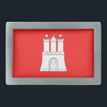 Flagga Hamburg Bälte Buckle<br><div class="desc">Bälte Buckle med flagga av Hamburg, röd flagga med illustration av ett vitt slott med tre torn</div>