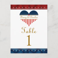Flagga Heart Patriotic Bröllop Bordsnummer Cards
