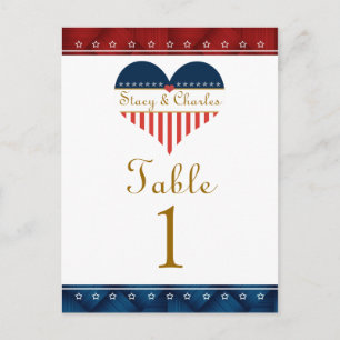 Flagga Heart Patriotic Bröllop Bordsnummer Cards