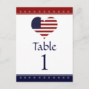 Flagga Heart Patriotic Party Bordsnummer Cards