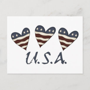 Flagga Hearts Patriotic Postcard Vykort