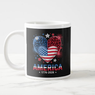 Flagga Hjärta Leopard 1776 2026 4:e juli Jumbo Mugg