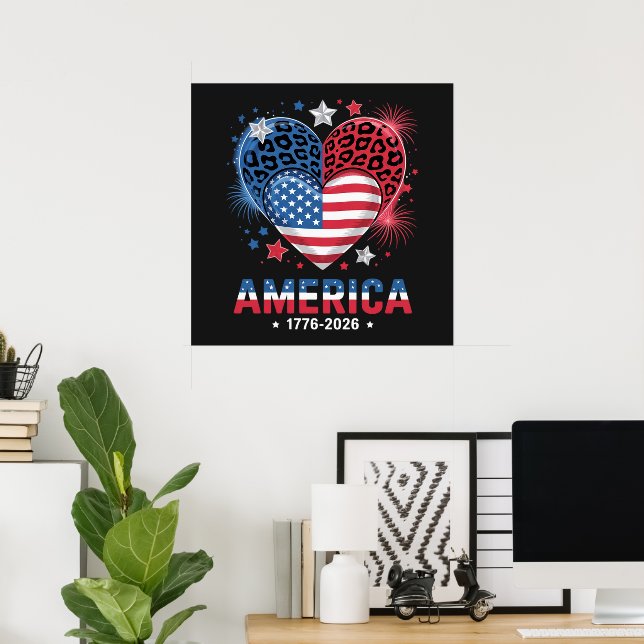 Flagga Hjärta Leopard 1776 2026 4:e juli Poster (Hemmakontoret)