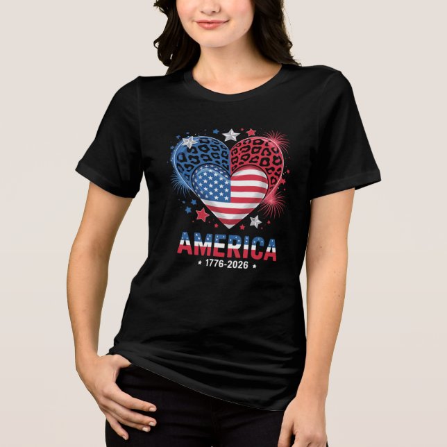 Flagga Hjärta Leopard 1776 2026 Juli 4:e T Shirt (Framsida)