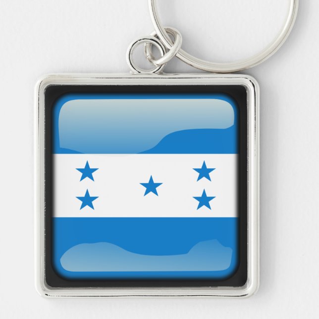Flagga Honduras Fyrkantig Silverfärgad Nyckelring (Framsidan)