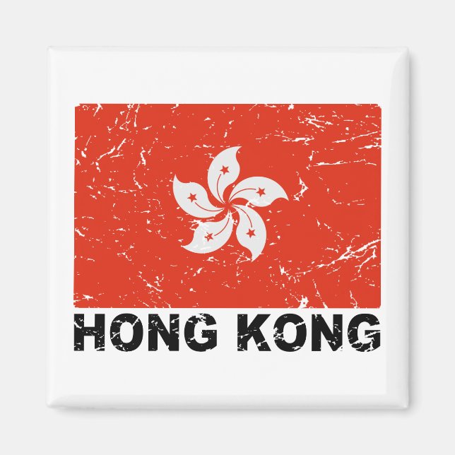 Flagga Hongkong Vintage Magnet (Framsidan)