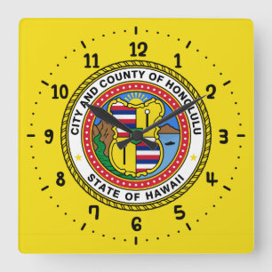 Flagga Honolulu, Hawaii Square Wall Clock Fyrkantig Klocka