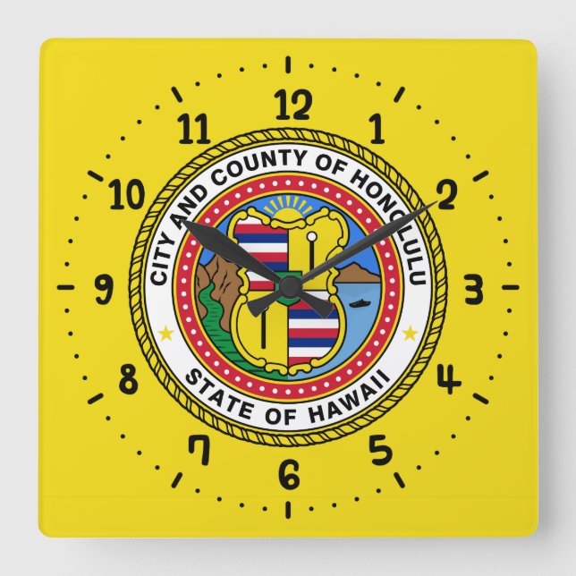 Flagga Honolulu, Hawaii Square Wall Clock Fyrkantig Klocka (Framsida)