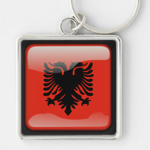 Flagga i Albanien Fyrkantig Silverfärgad Nyckelring